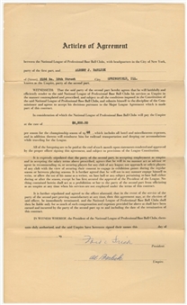 1946 Al Barlick Signed National League Umpires Contract Also Signed By Commissioner Ford Frick (PSA/DNA)